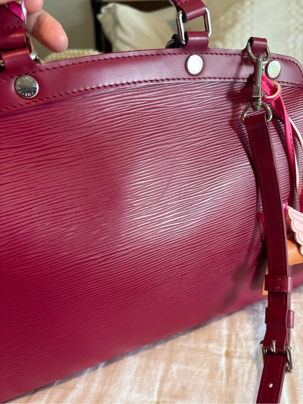 Louis Vuitton Brea MM Burgundy/Pink Epi Leather Satchel with Scarf Accent, VGUC!